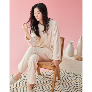 珊瑚绒睡衣女秋冬季高级感开衫甜美中国风家居服春秋加厚薄绒套装