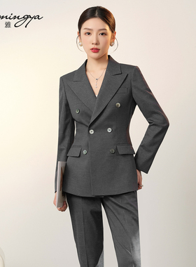 韩茗雅职业西装套装女春秋2024新款时尚深灰色西装外套修身高级感
