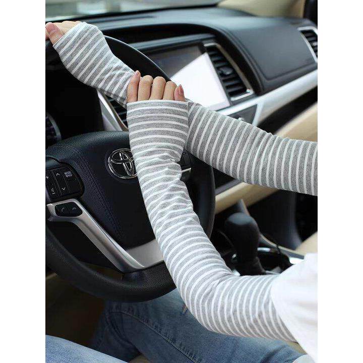 2026新款纯棉防晒袖套女2026新款夏季条纹薄款开车护臂手套宽松防