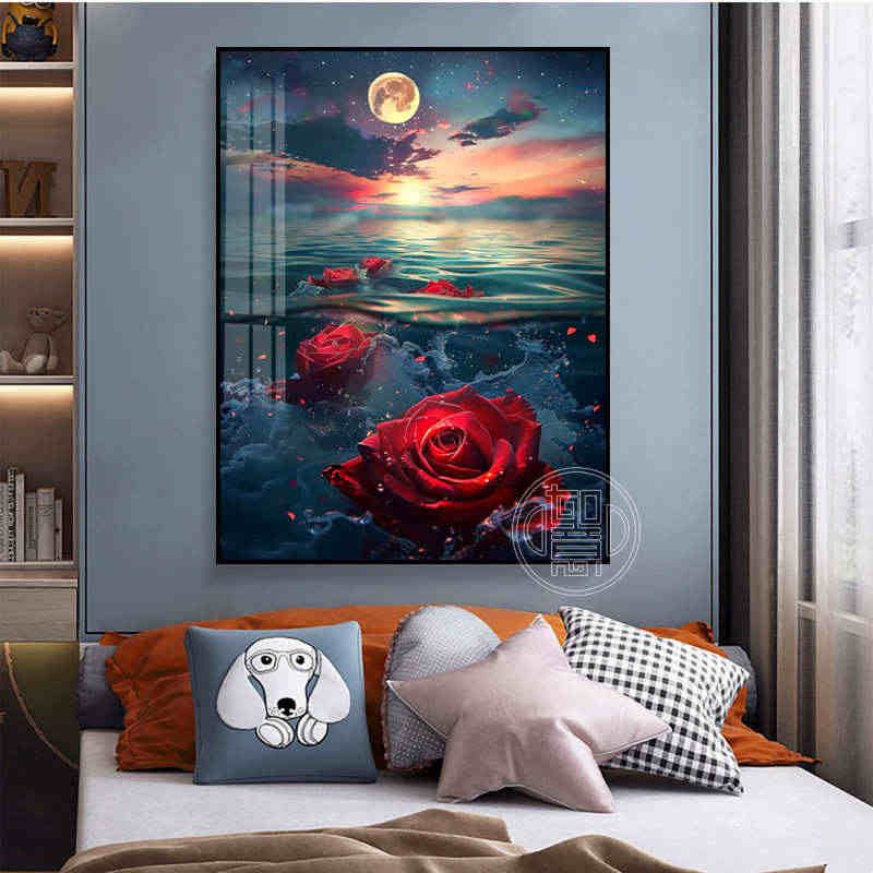 海边玫瑰钻石画2024新款客厅手工diy钻石贴画星空风景点钻十字绣