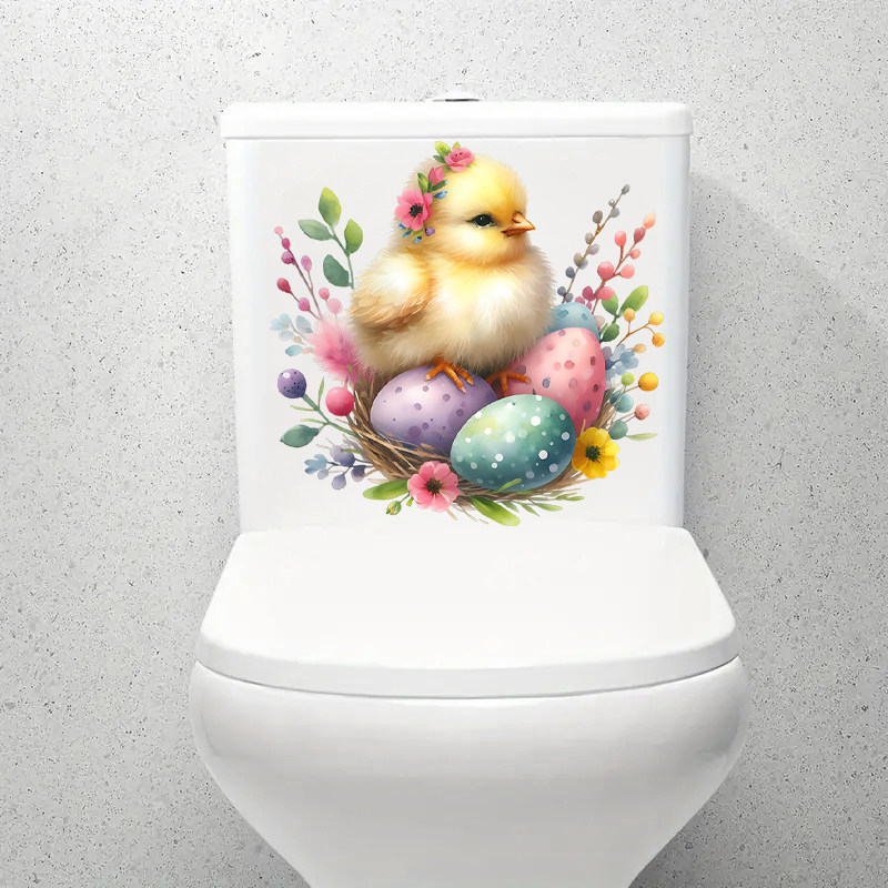 创意小鸡和彩蛋贴纸浴室马桶盖装饰自粘防水贴画水箱复活节墙面贴
