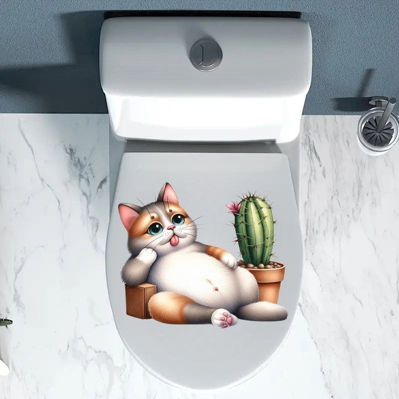 创意个性防水马桶贴纸可爱搞笑胖猫马桶盖贴画宿舍卫生间装饰浴室