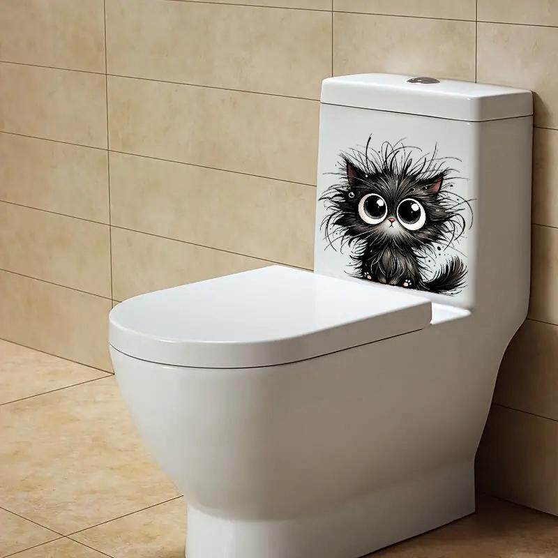卡通创意小黑猫适用浴室马桶盖水箱冰箱墙面衣柜贴纸易于粘贴贴画