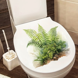 清新简约绿色植物蕨类墙贴纸浴室瓷砖厕所马桶贴画盖水箱装饰遮丑