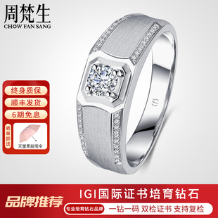 周梵生【培育】钻石男戒50分人工钻石1克拉大气拉丝男士戒指定制