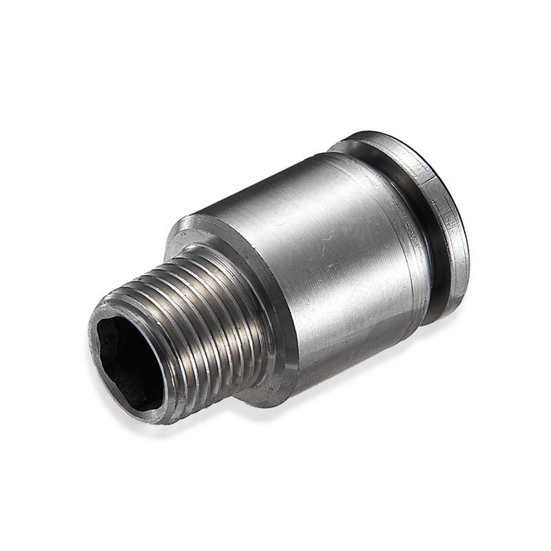 304不锈钢外螺纹直通内六角圆柱型气动快插接头POC4/6/8/1X0-01/0