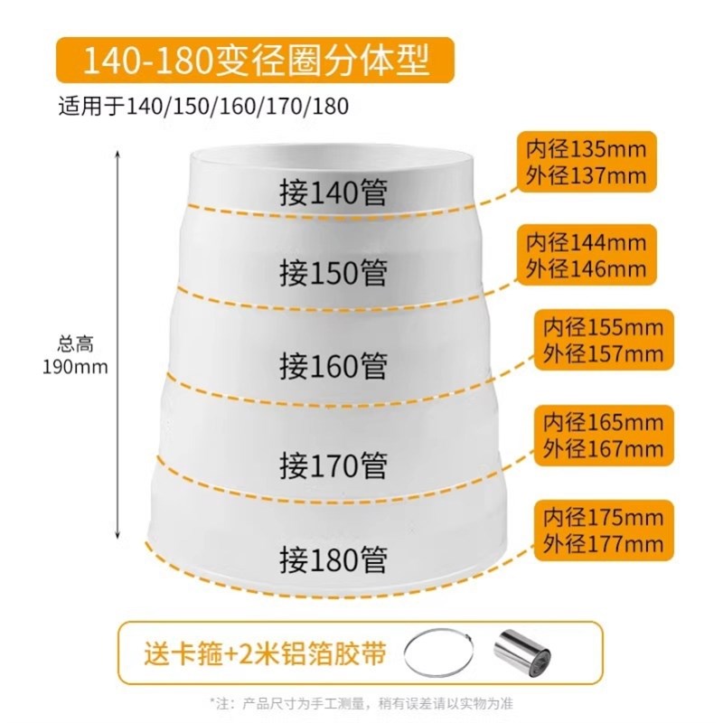 厨房可拆卸通风止逆m阀连接头吸油烟机软管180-200转排气管变径圈
