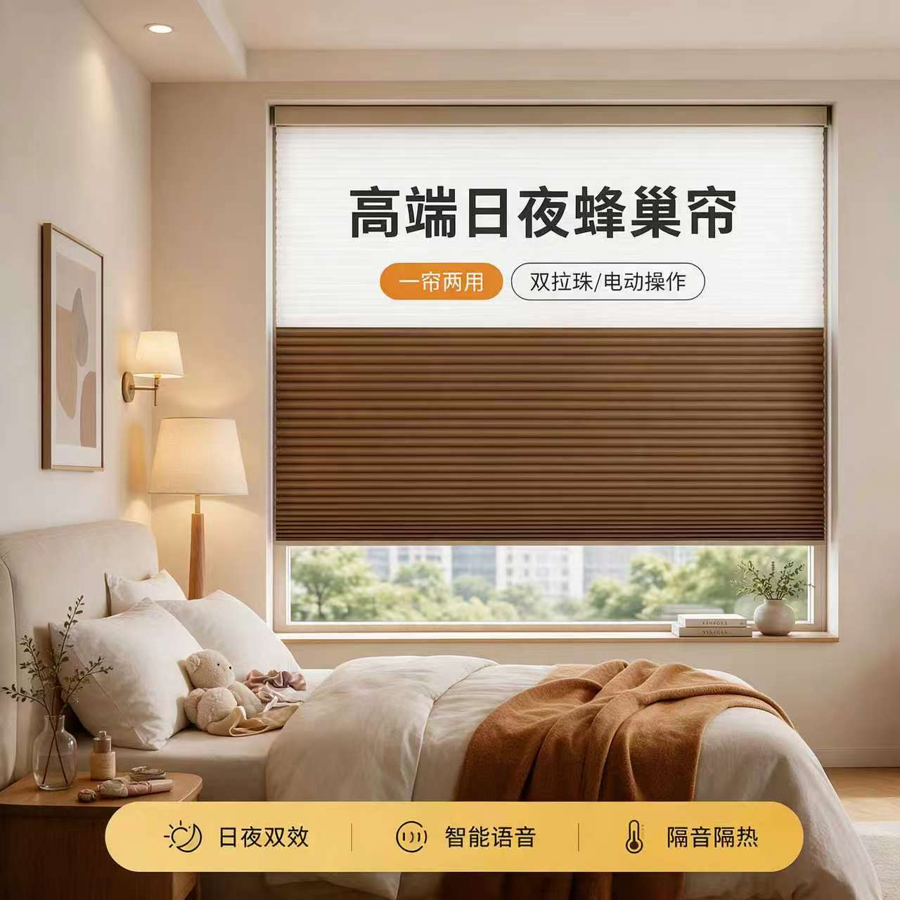 定制免打孔日夜蜂巢帘卷帘隔热防晒遮阳办公室阳台卧室浴室风琴帘