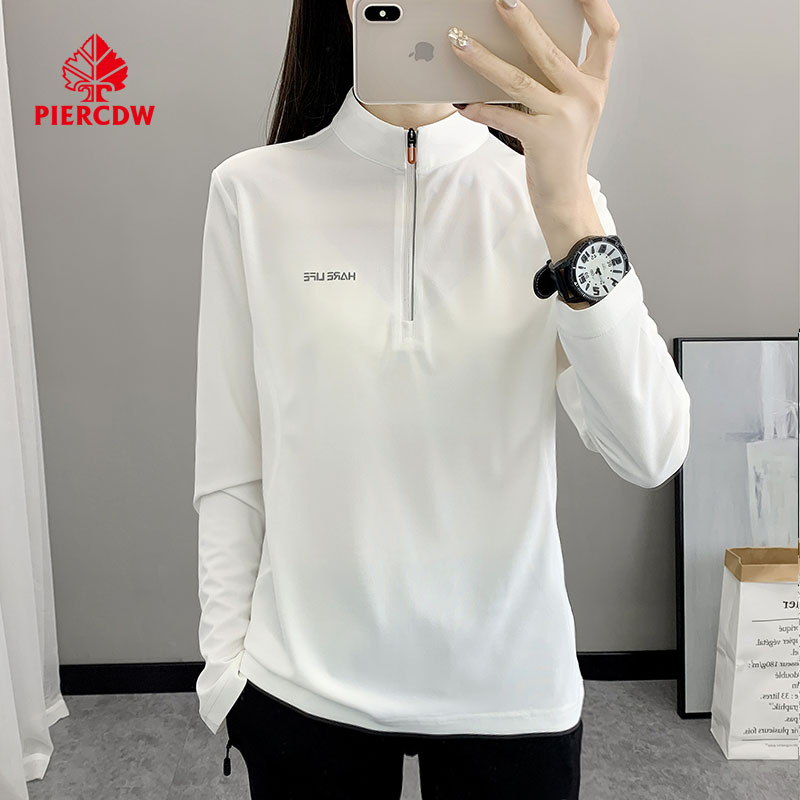 帕瑞萨/PIERCDW 新款拉链立领长袖速干T恤女中老年户外弹力打底衫