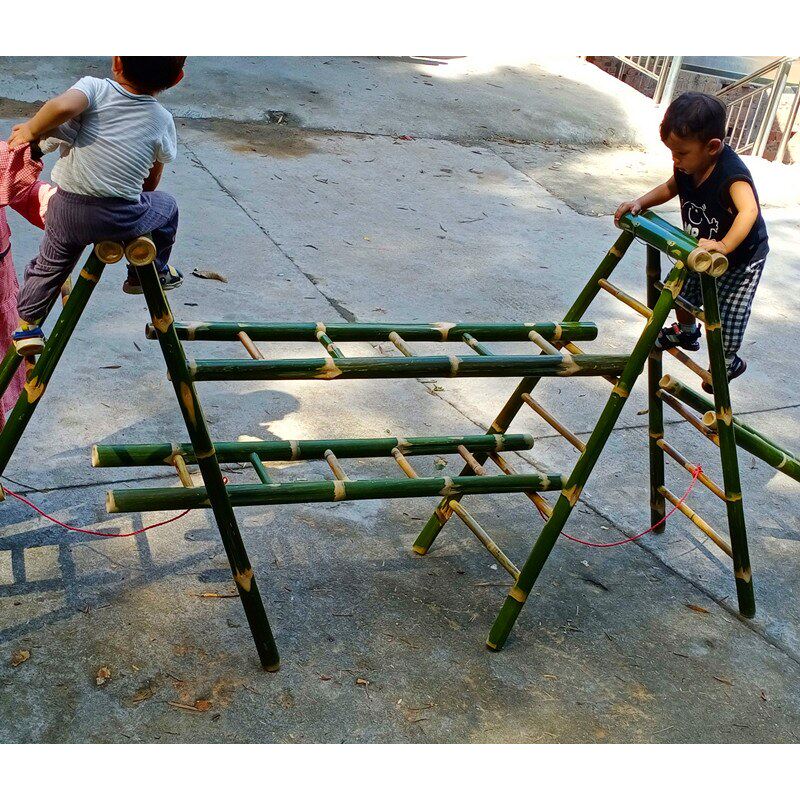 幼儿园户外玩教具竹梯子毛竹梯爬梯直梯人字梯四面梯游戏器材教具