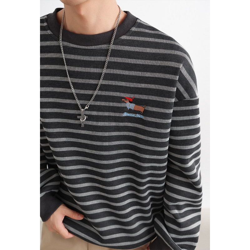 美式重磅刺绣无帽卫衣男秋冬季新款高街潮牌休闲港风长袖打底衣服