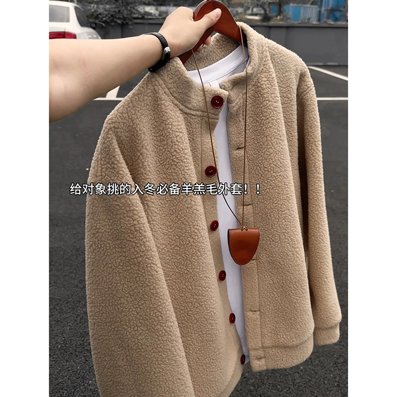 羊羔毛开衫外套男秋冬季新款美式宽松oversize重磅加厚保暖上衣服