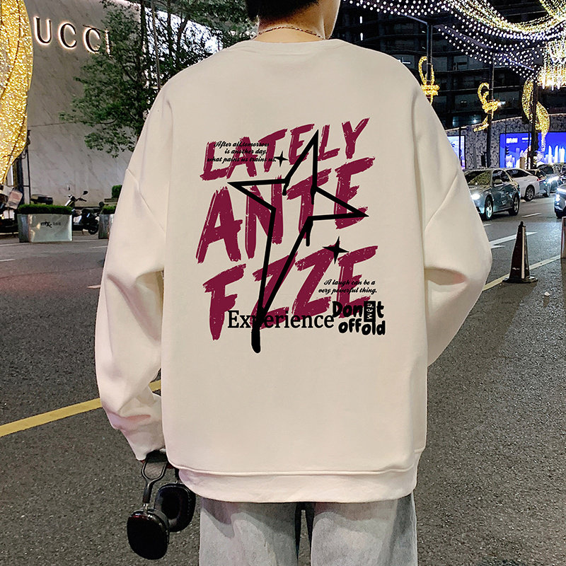 2026新款春秋季加绒潮牌无帽套头卫衣男款青少年港风宽松高街衣服