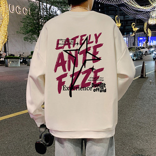 2026新款春秋季加绒潮牌无帽套头卫衣男款青少年港风宽松高街衣服