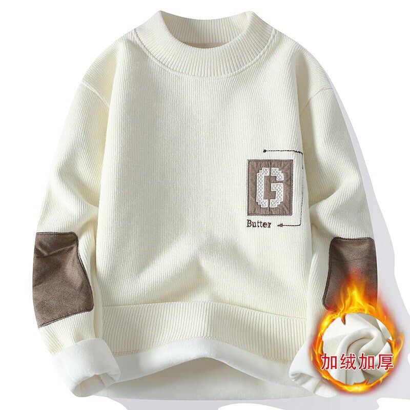 加绒毛衣男冬季加厚保暖一体绒针织打底衫青年宽松休闲内搭毛线衣