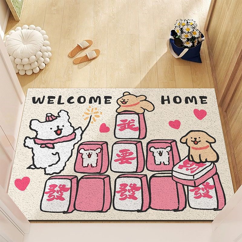 卡通小狗发财入户防滑蹭土地垫加厚进门玄关脚踩地毯脚垫家用门垫