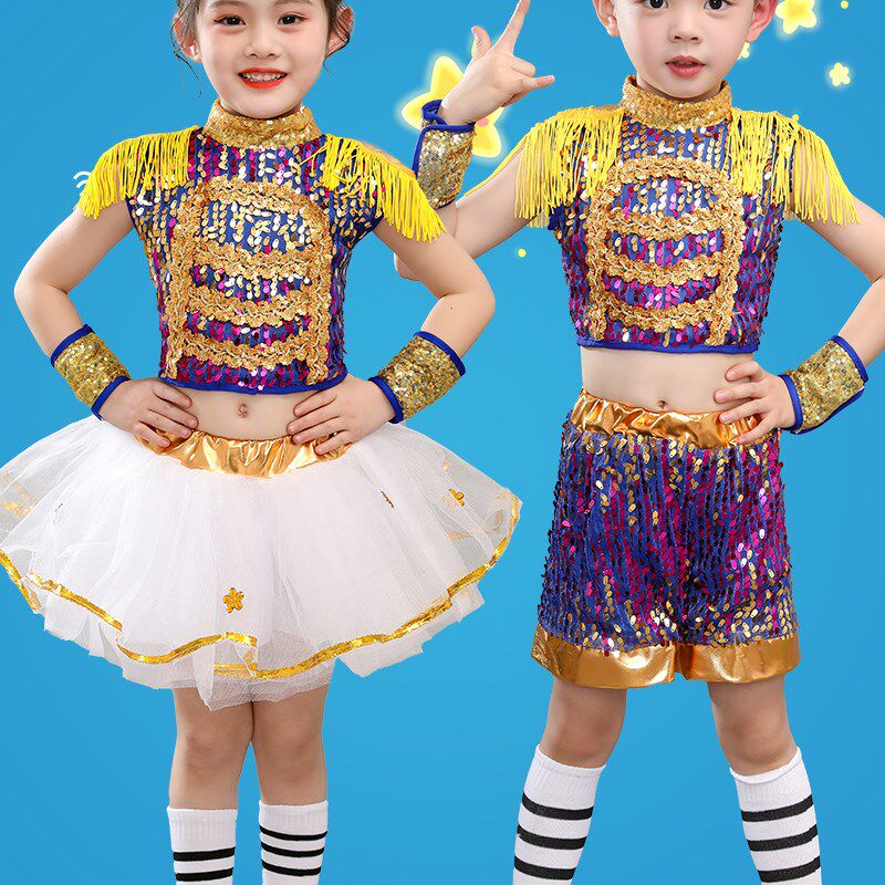六一儿童亮片纱裙爵士舞演出服幼儿园男女童时尚蓬蓬裙舞蹈服嘻哈