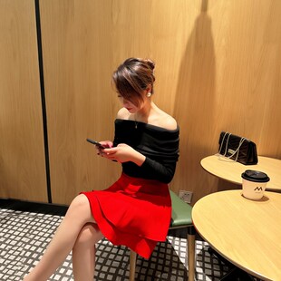 红色短裙半身裙女新款短款a字裙大红色秋冬裙子裙裤百褶裙裤裙