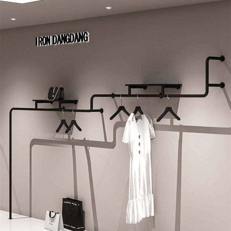 服装店上墙异型展示架挂衣架网红哑光黑陈列架墙上壁挂货架新款