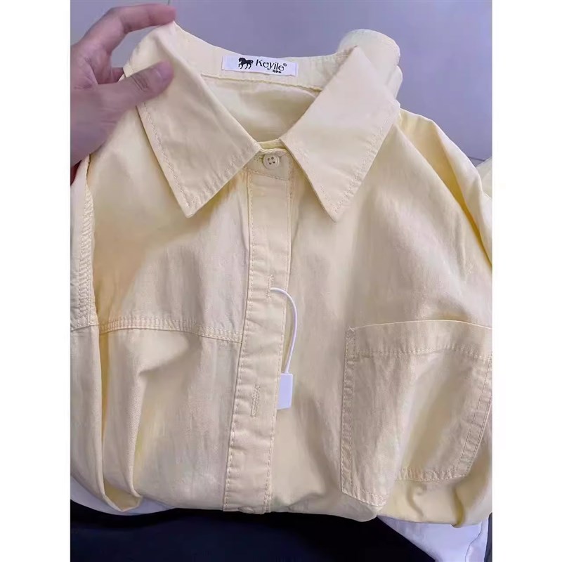 夏季蓝色纯棉长袖衬衫2024新款宽松女装薄款开衫防晒衬衣显瘦外套