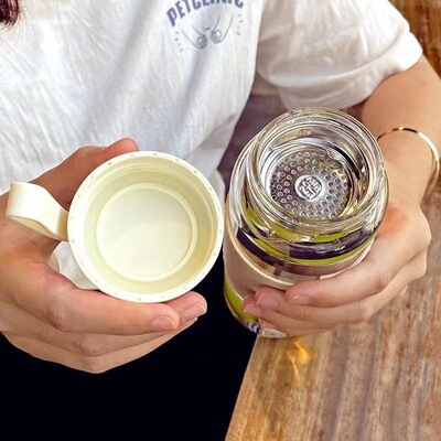 玻璃水杯夏季便携高颜值女款可爱网红泡茶杯子带盖办公室男生夏天