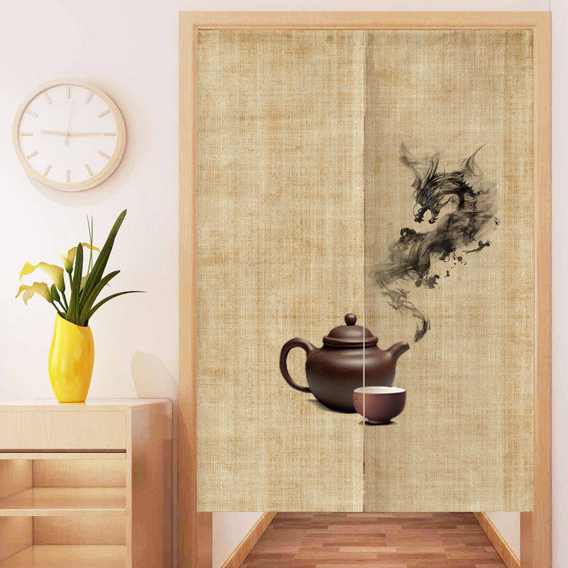 中式门帘中国风复古禅意布帘客厅玄关隔断帘免打孔卧室厨房茶室帘