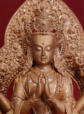 四臂观音佛像红铜纯铜随身5寸佛像藏传密宗供奉摆件观世音菩萨像