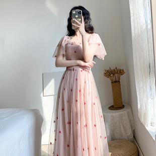 2021夏季新款女裙子法式初恋裙森系长裙可甜可盐网纱连衣裙仙女裙