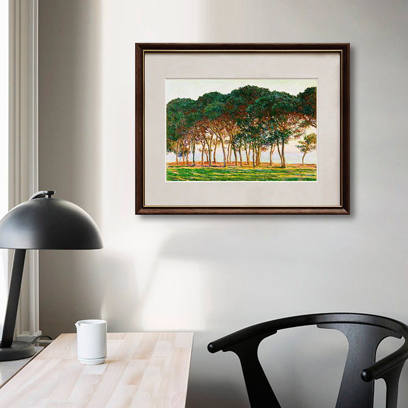 莫奈客厅装饰画傍晚松树下书房卧室壁画玄关小众复古油画风格挂画图片