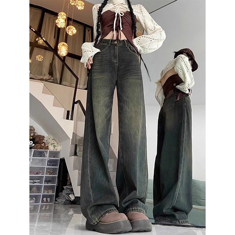 水泥灰阔腿牛仔裤女春秋款高腰宽松大码显瘦梨形身材胖mm直筒裤子,女装/女士精品,牛仔裤,淘宝优惠券,粉丝福利购,淘宝优惠卷