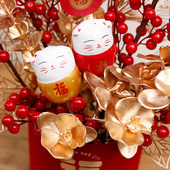 发财果福桶摆件年宵花成品大号摆件客厅冬青红果2024新年装 饰花桶