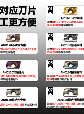 安亦数控刀片APMT1135小R0.8/APMT1604大R0.8铣刀片钢铝用不锈钢
