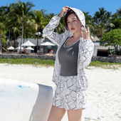 防晒 罩衫 泡温泉泳衣女显瘦遮肉分体微胖大码 三件套保守拉链长袖