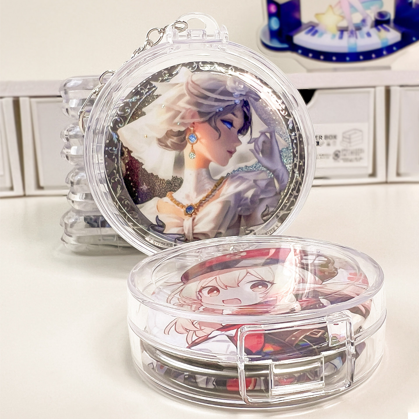 吧唧收纳盒谷子徽章透明圆形保护套便携58mm75mm痛包展示装饰挂件