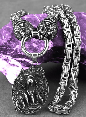ROCK PUNK朋克风维京奥丁吊坠符文熊爪链男士欧美个性帝王项链