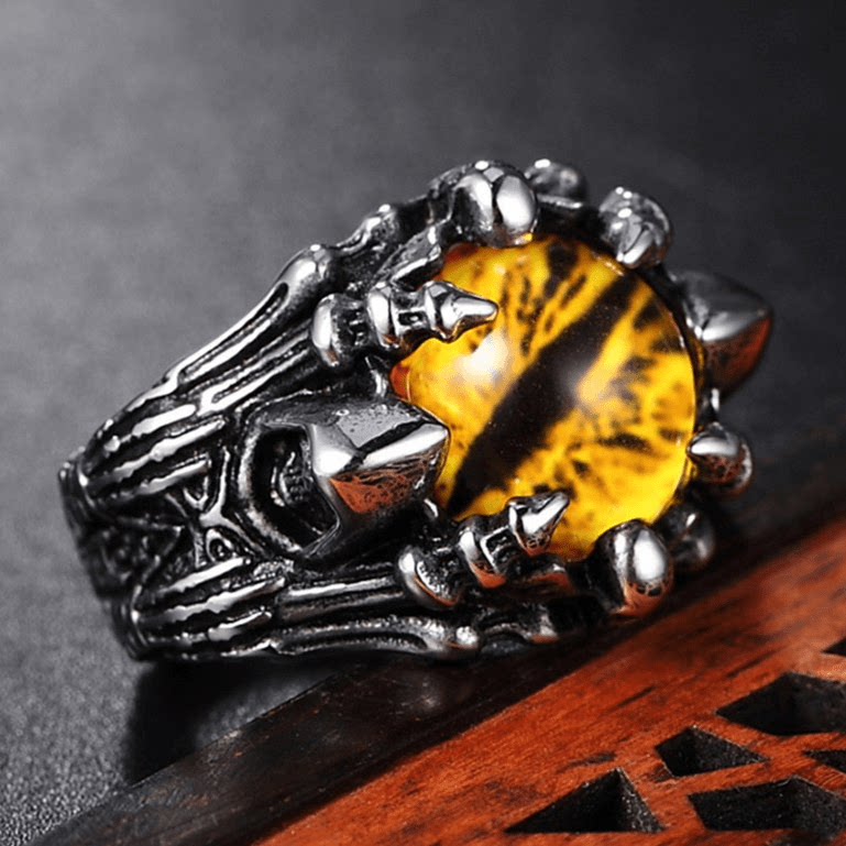 Rock Punk指 巫师红眼睛男士钛钢戒指时尚霸气骷髅小众个性食指环