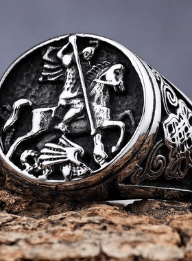 ROCK PUNK北欧复古圣骑士屠龙造型戒指个性复古时尚饰品潮人指环