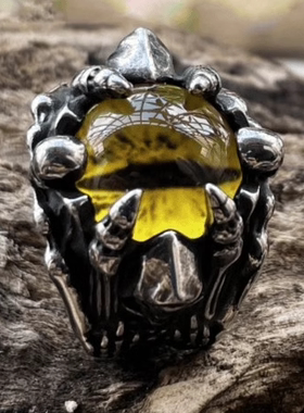 ROCK PUNK重工小众镶嵌眼睛戒指男士朋克骷髅霸气单身食时尚指环