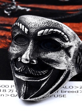 ROCK PUNK复古时尚潮牌风格饰品创意字仇杀队小丑面具男生戒指