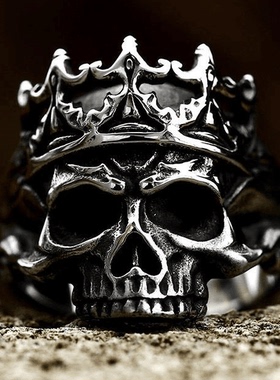 ROCK PUNK朋克风潮牌骷髅头皇冠戒指创意新款霸气男士小众扳指环