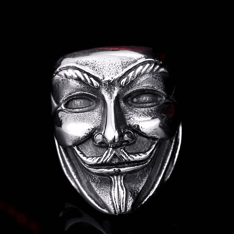 ROCK PUNK欧美个性男士V字仇杀队小丑面具指环朋克暗黑霸气戒指