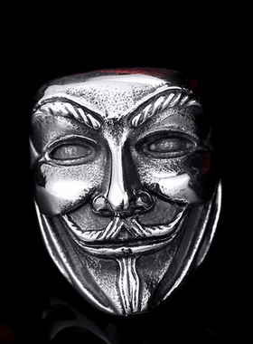 ROCK PUNK欧美个性男士V字仇杀队小丑面具指环朋克暗黑霸气戒指