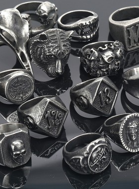 复古简约朋克做旧哥特风几何戒指