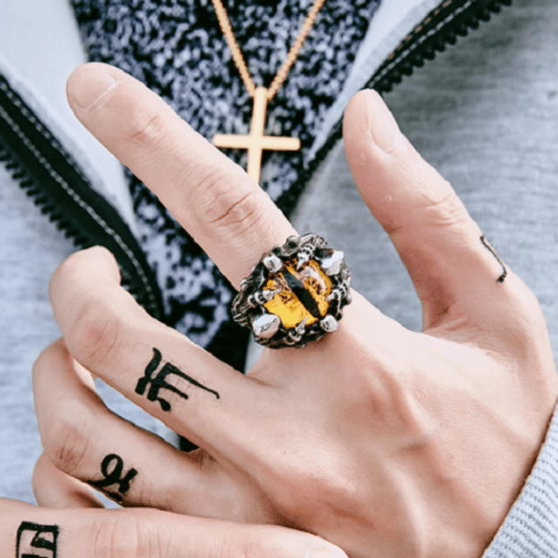 ROCK PUNK朋克高级感男士龙眼睛戒指骷髅头镶嵌礼物潮人时尚指环