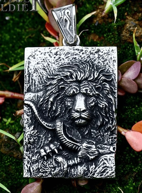 ROCK PUNK复古霸气复古雄狮项链钛钢欧美狮子吊坠做旧仿古项链