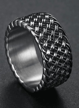 ROCK PUNK欧美编织戒指个性复古戒指男士潮牌霸气指环潮流食指环