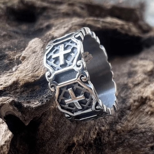 ROCK PUNK潮牌菱形十字架戒指男款复古风高级感欧美饰品闭口指环