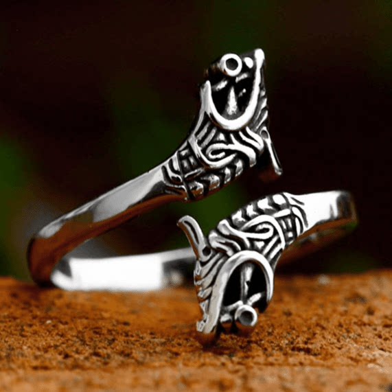 Rock Punk 中国风霸气龙头开口戒指钛钢复古男士个性指环古典饰品