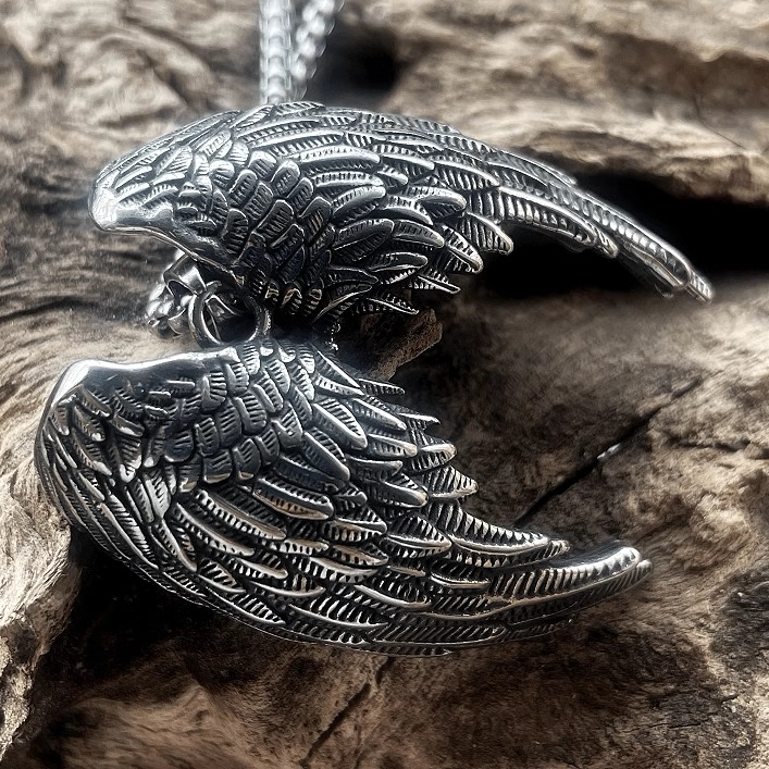 ROCK PUNK天使翅膀复古风守护吊坠高级感男女士朋克长款时尚项链