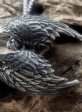 ROCK PUNK天使翅膀复古风守护吊坠高级感男女士朋克长款时尚项链